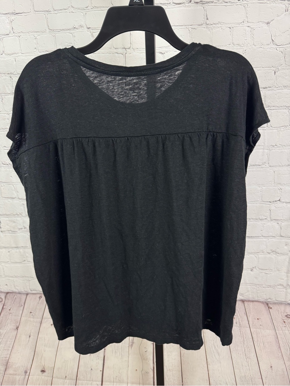 Eileen Fisher Black 100% Organic Linen Short Sleeve Top Size Large - Picture 4 of 5